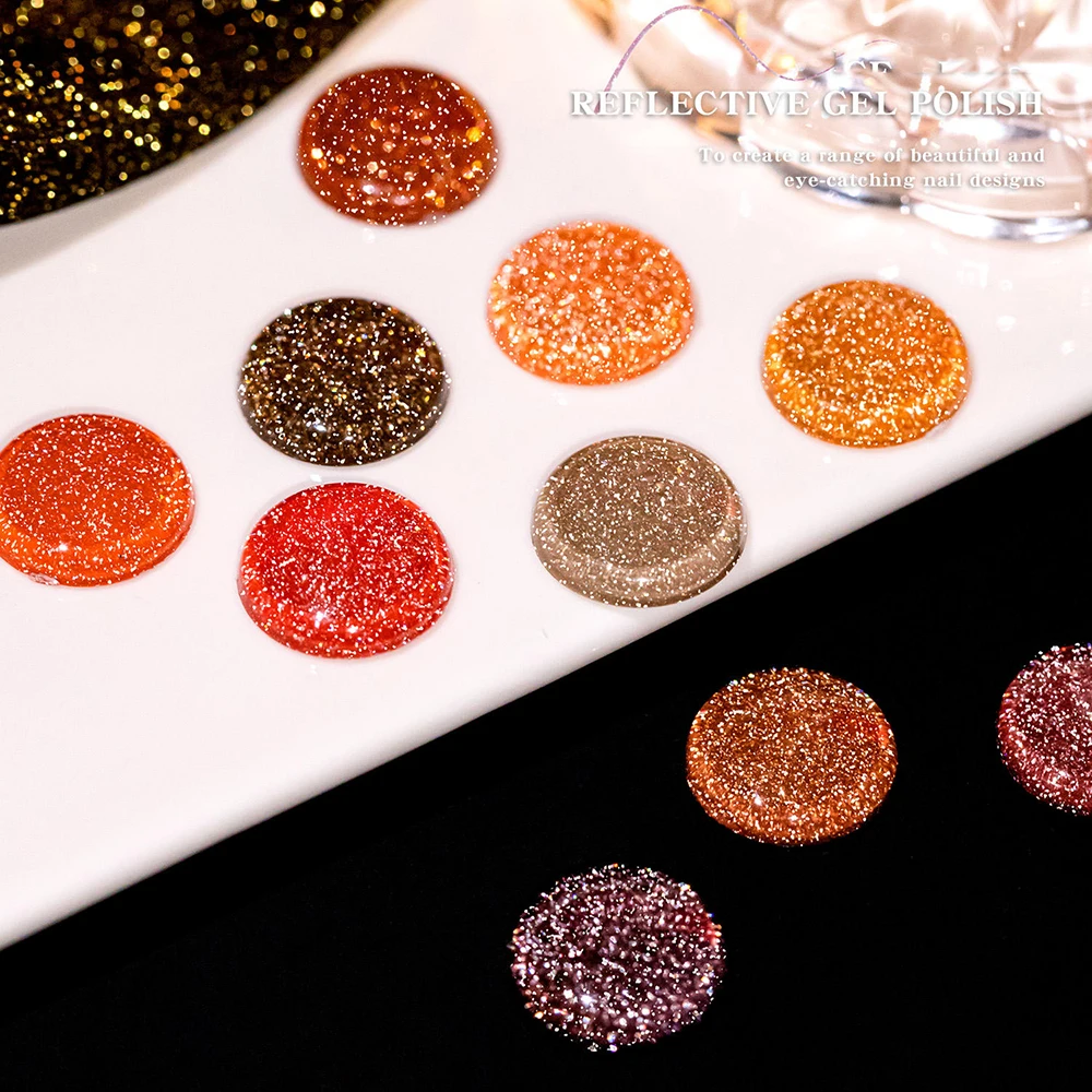 Vendeeni 15 Colors/set Brown Maple Leaves Broken Diamond Gel Nail Polish Reflective Amber Sequins Gel Varnish With Color Card