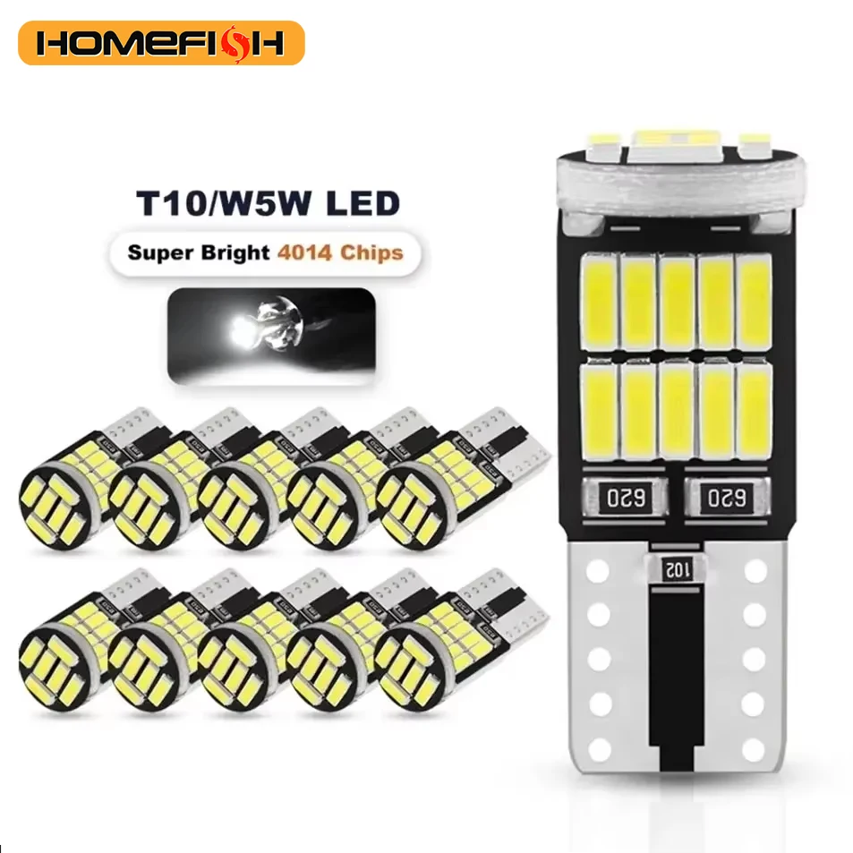

10PCS W5W T10 Led Bulbs Canbus 4014 SMD 6000K 168 194 Led 5w5 Car Interior Dome Reading License Plate Signal LightLamp