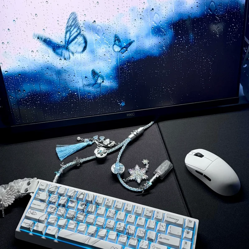 8k Aviator Aviation Plug-in Cable 2-in-1 Glowing Ice Blue 1.3m Type-c Diy Handmade Custom Cable Keyboard Accessories