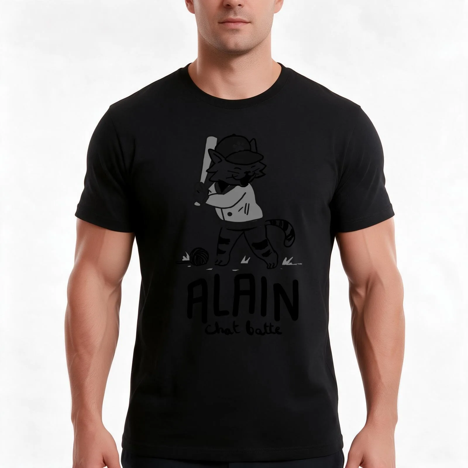 ALAIN CHAT BATTE  ALAIN CHABAT Meow Cat playing Baseball sport T-Shirt Summer Casual Cotton Tee Oversized Streetwear Tops