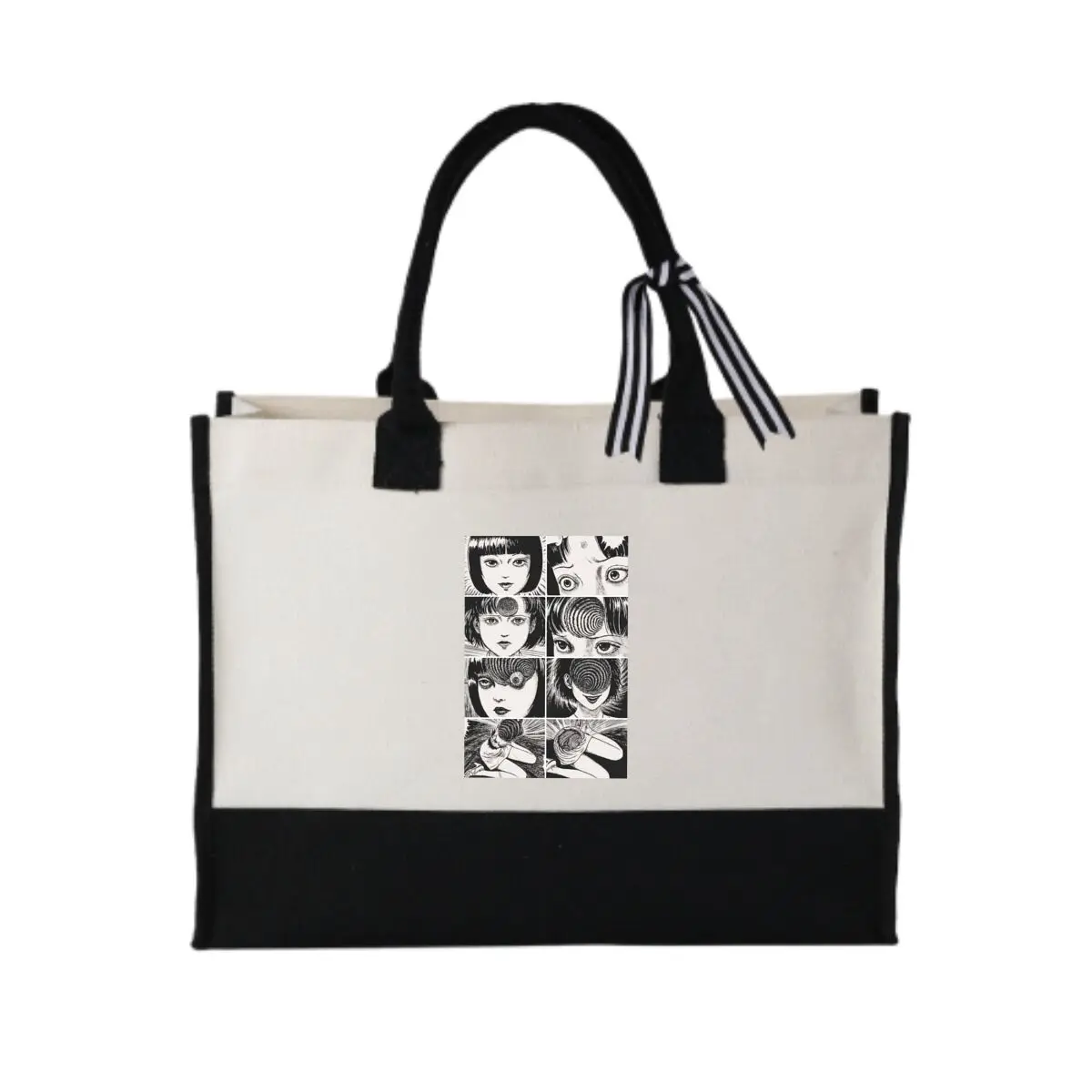 Junji Ito Spiral Horror Art Graphic Compact Patchwork Canvas Tote for Cosmetic Organizing