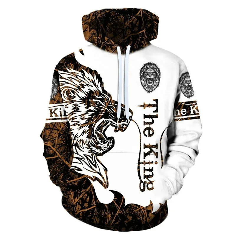 The New Men The King 3d Lion Print Sweatshirt Casual Fashion Women\'s Y2k Hoodies Home Street Trend Pullover Plus Size Sudaderas