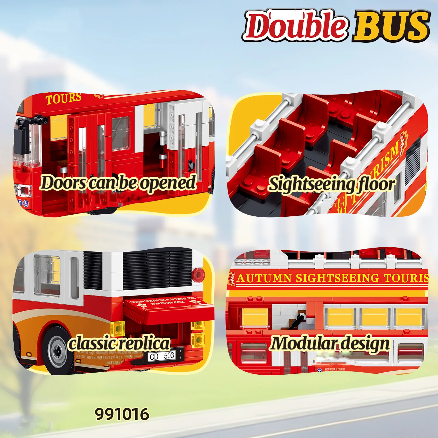 Ide Klasik Kota Perjalanan Kendaraan Blok Bangunan Model Bus Tingkat Set Koleksi Mainan Bata Konstruksi untuk Hadiah Anak-anak