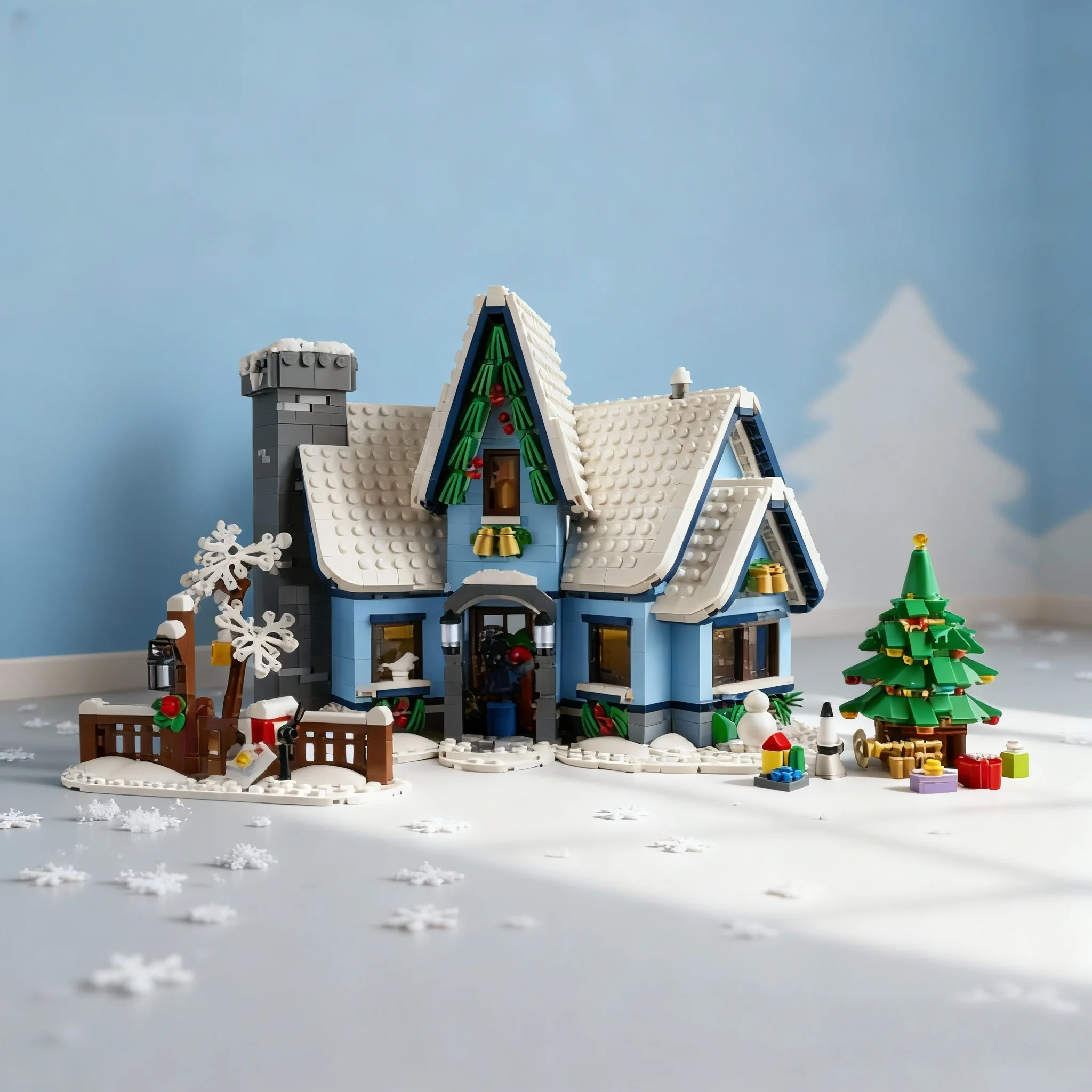 

Рождественские подарки, 1445 шт., дом посещения Санты, строительные блоки, городская зимняя деревня, набор уличных моделей, штабелируемые кирпичи MOC 10293