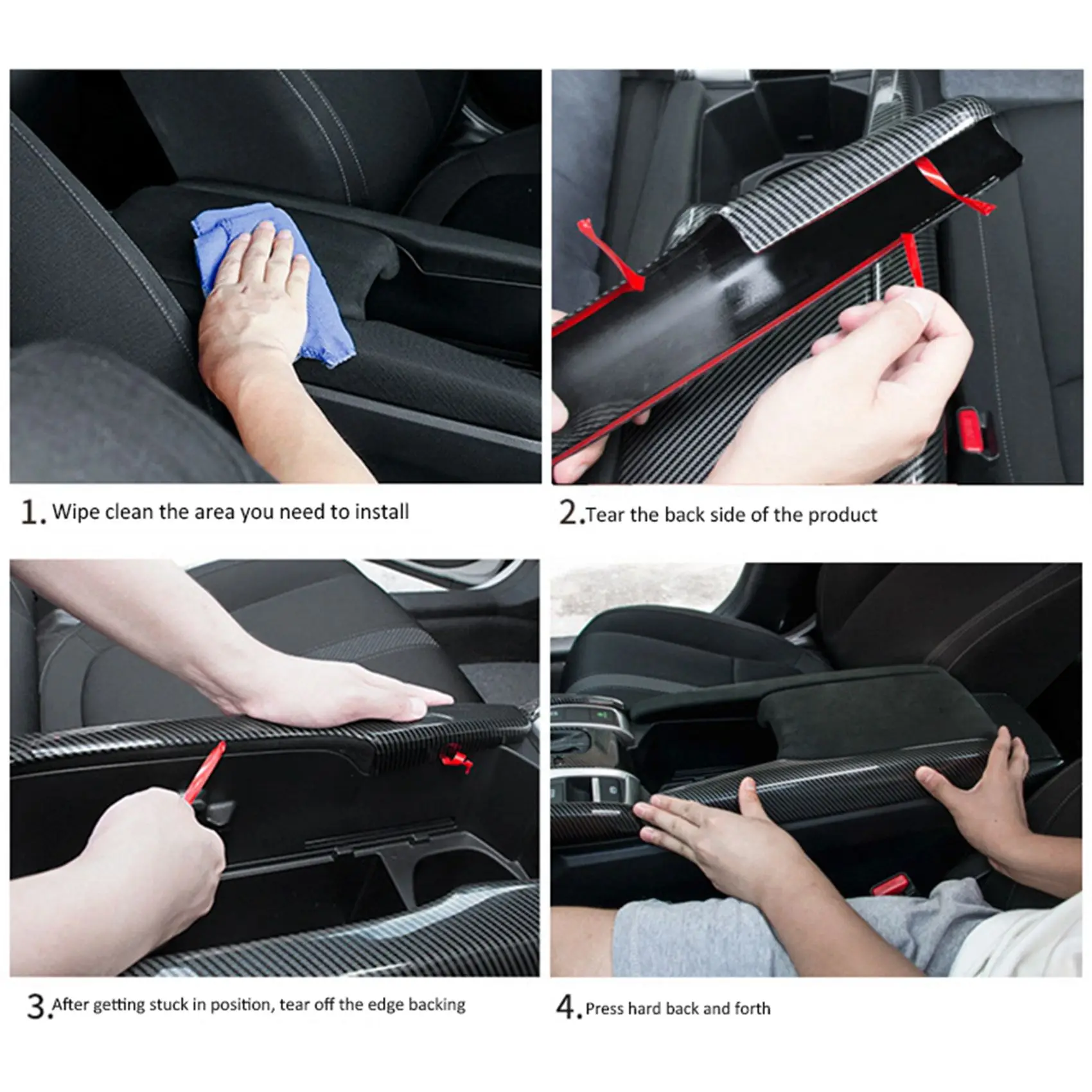 

12X Armrest Box Covers Carbon Fiber Car Central Armrest Decorative Modification For Honda Civic 10Th 2016-2019-X59A