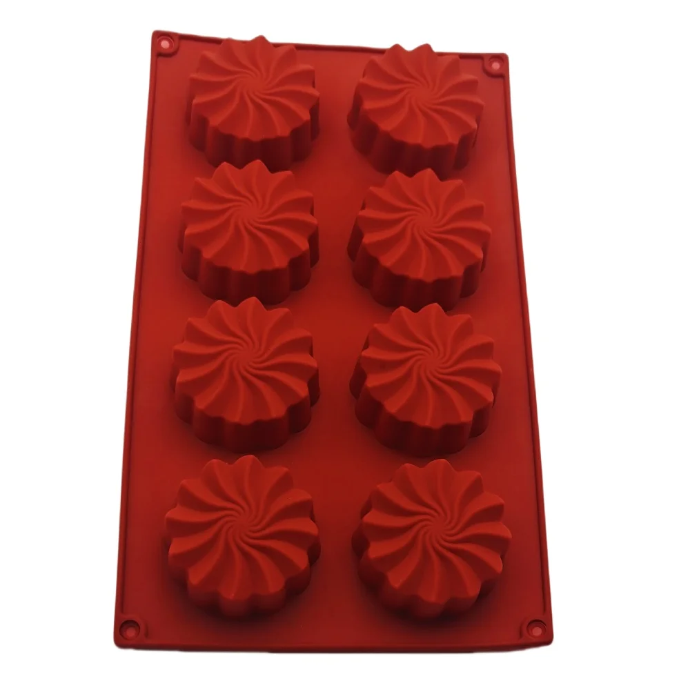 

New Arrival 8 Hole Round Gear Whirlwind Shape Silicone Cake Mold Mousse Chocolate Mould Flower Shape Chiffon Cake Baking Tools