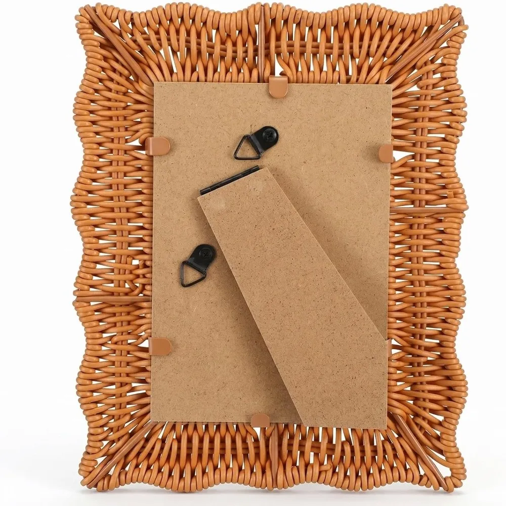 Boho Style Vintage Rattan Photo Frames PP Woven 4x6 Inch Picture Frame Handmade Rustic Charm Wicker Photo Frames Home Decoration
