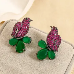 Bilincolor Fashion Cubic Zirconia Small Red Bird Earring for Women