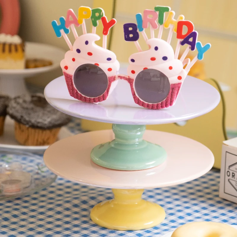 

Color Matching Pearl Glaze Cake Tray Tall Ceramic Dessert Tray Exquisite Afternoon Tea Display Table Fruit Refreshments