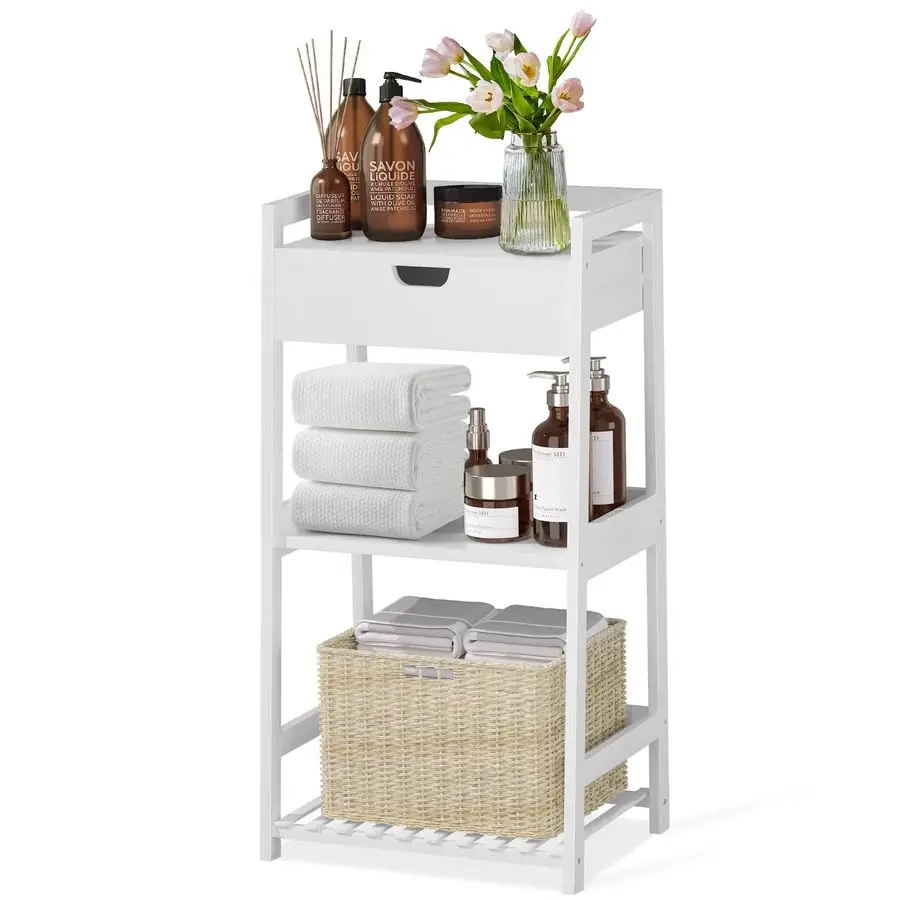 

Ярусные бамбуковые полки для ванной комнаты с выдвижным ящиком, полка-лестница для хранения в ванной комнате, компактный дизайн, стильная тумбочка, стильный