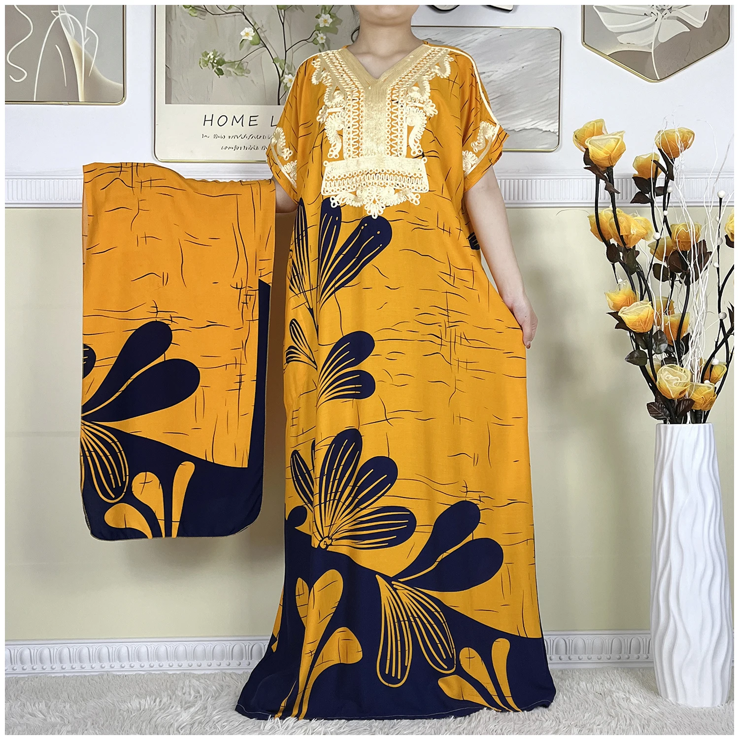 

New Muslim Abayas Summer Short Sleeve Dresses Fashion Floral Printed Loose Casual Maxi Islam Women Dress African Abaya Clothes