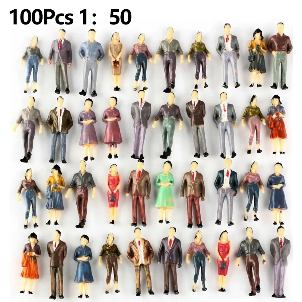 100 Pieces Painted Figures 1:50 Scale Model Multicolor Passenger Model Train Scene Sand Table Game Landscape