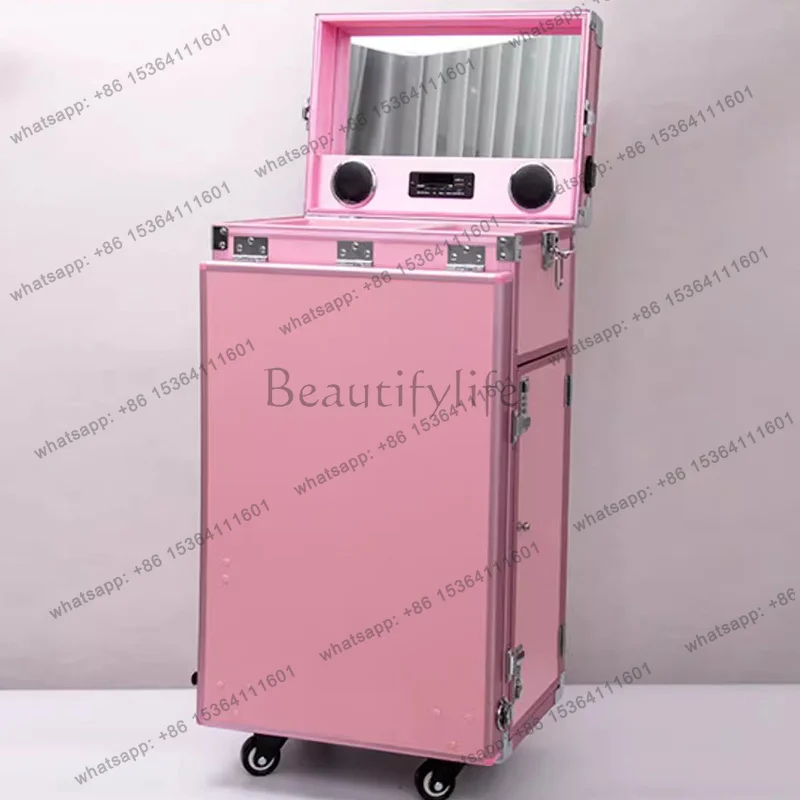 YJ Black Cosmetic Workstation Folding Rolling Portable Case Nail Tech Tables Manicure 5