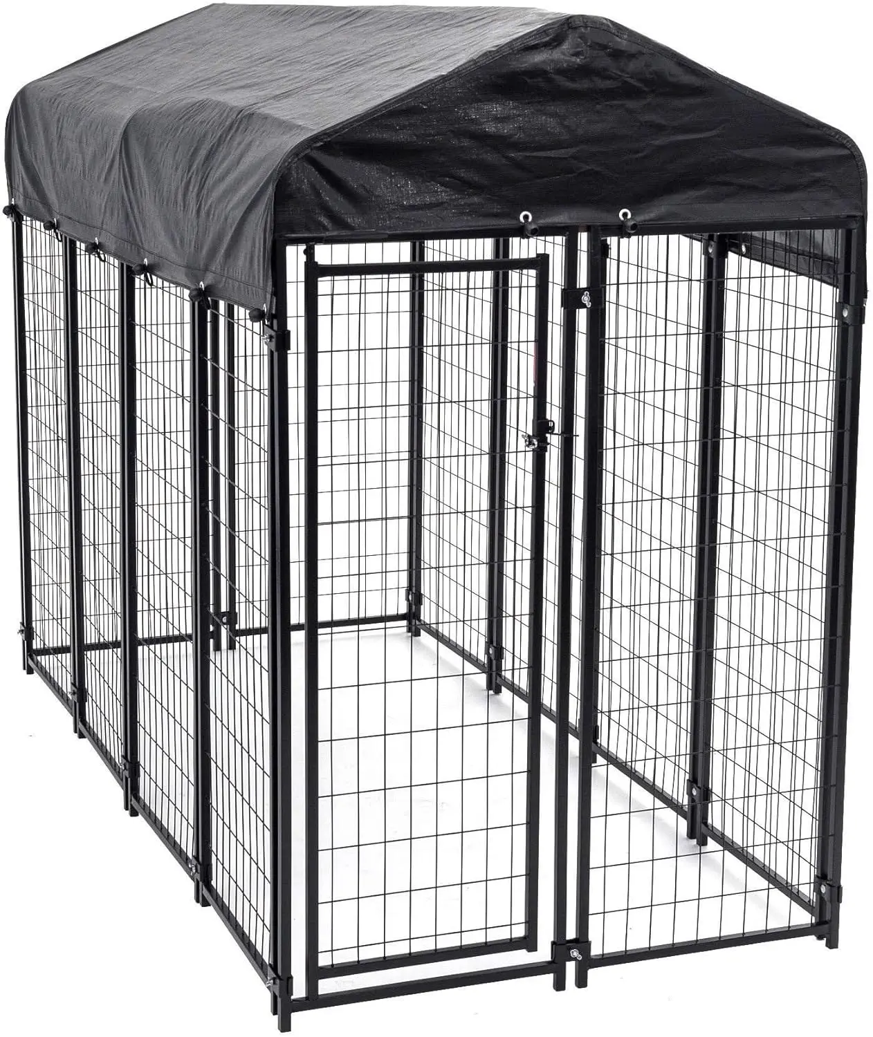 

Uptown Welded Secure Wire Outdoor Pet Dog Kennel Playpen Crate with Heavy Duty Waterproof Cover, Black