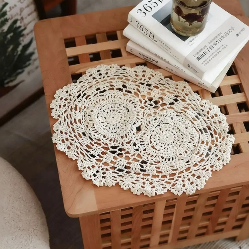 Vintage Handmade Cotton Crochet Coaster Oval Table Mat Decorative Placemat For Home Coffee Table Photography Background