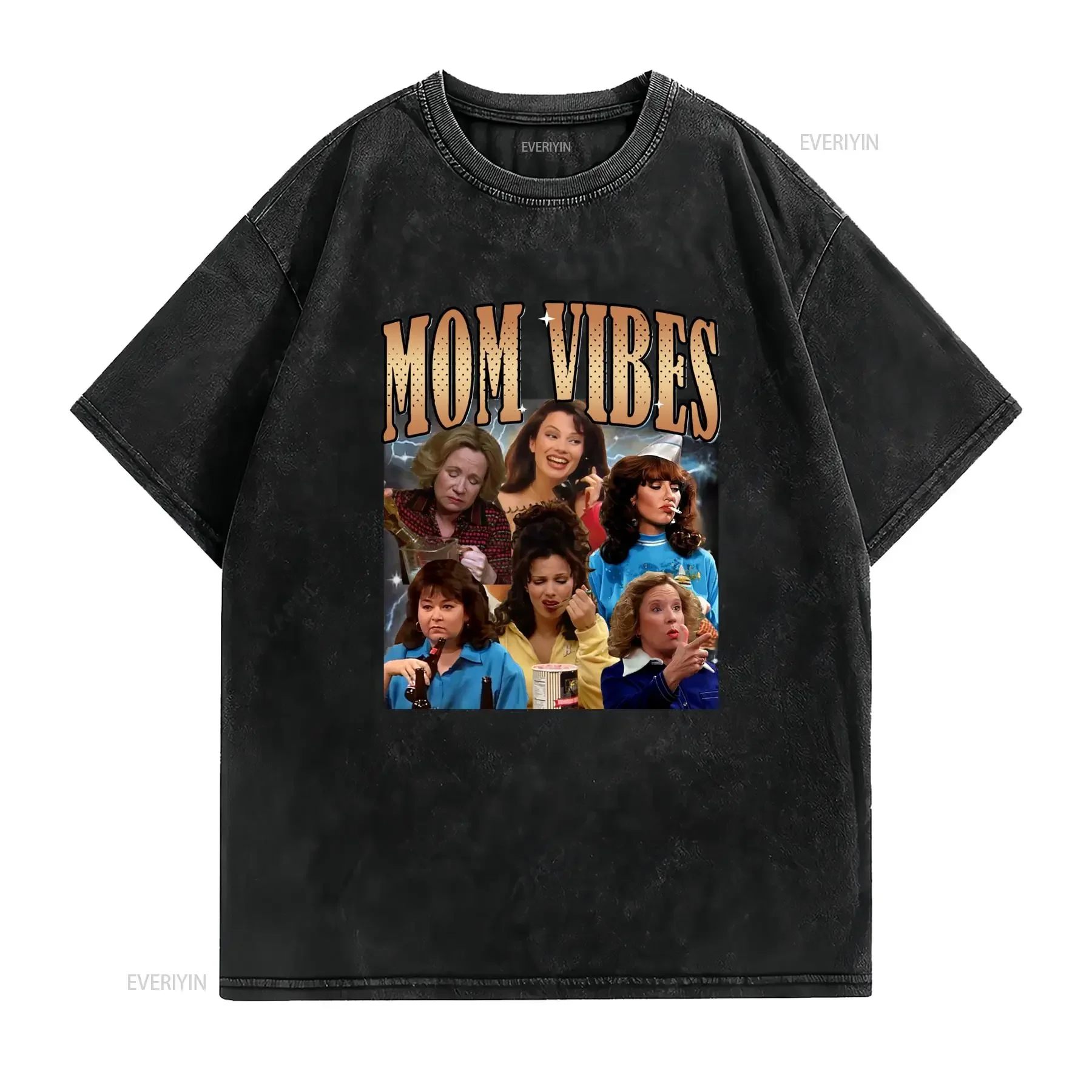 Vintage Retro 90s Funny Mom Vibes Classic Sitcom Moms Print Casual T Shirt vintage Washed Comfortable Stylish Breathable