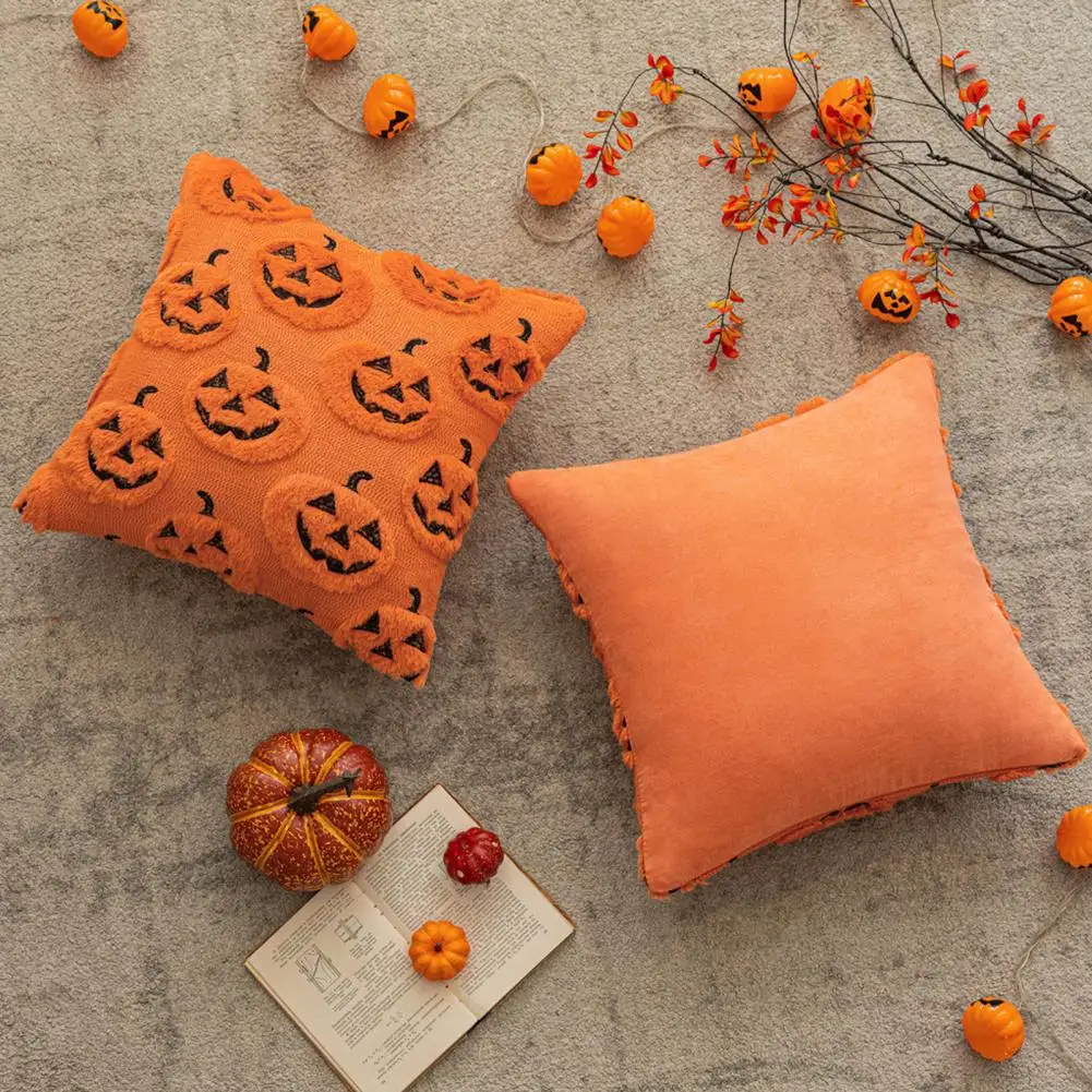 Pillow Sleeve Decorative Halloween Pillow Case Set Ghost Pumpkin Cat Pattern Throw Pillow Covers Removable Washable Easy-clean