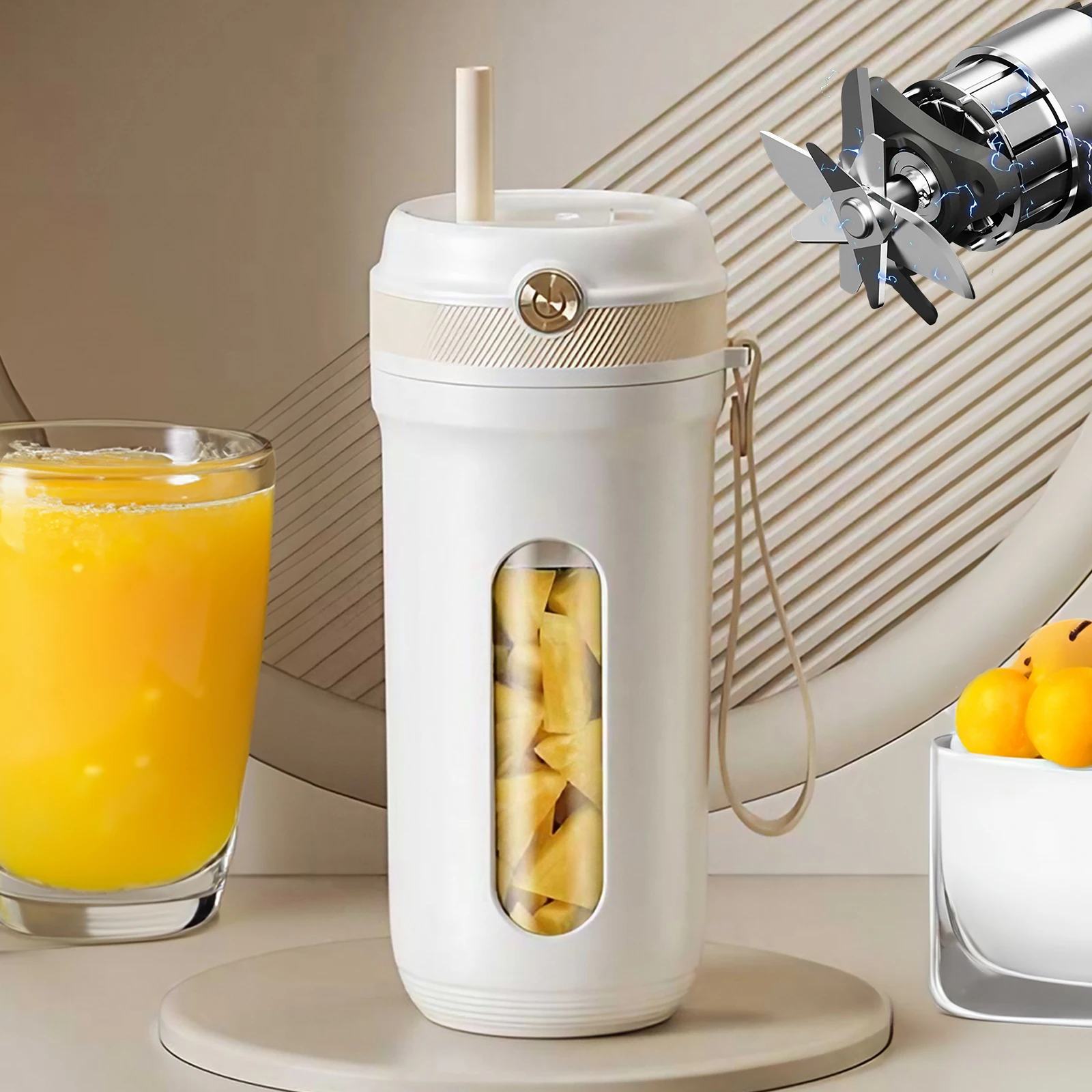 Small Electric Juicer Cup USB Rechargeable - Portable Ice Crusher Smoothie Blender with Detachable Straw, Multi-Purpose Water Glass Design, Ideal for Home Kitchen Office Outdoor Travel Camping, Fresh Juice Anytime
