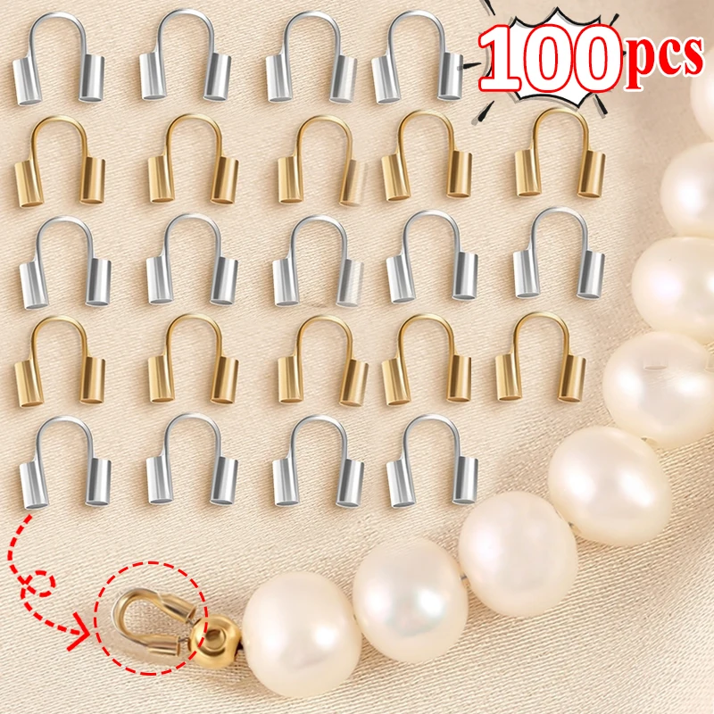 

100pcs U-shaped Hand Thickened Finishing Buckle Bracelet Necklace Hide Wire Tube Protector Findings Component for Jewelry Making