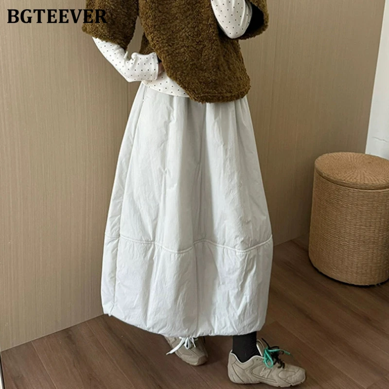 

BGTEEVER Chic Stylish Thicken Warm Loose Female A-line Skirts Autumn Winter Casual High Waist Pockets Ladies Mid-Length Skirts