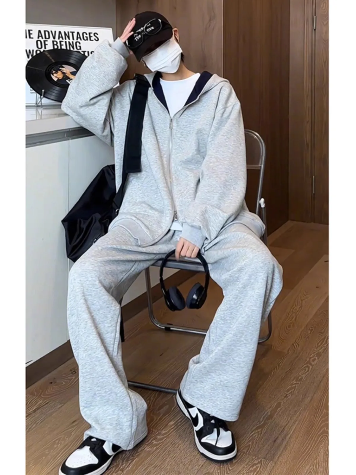 

American High Street Double Zipper Hoodie Men's Spring Heavy Trend Oversize Casual Top Coat Wear Resistant Long Sve Hooded...
