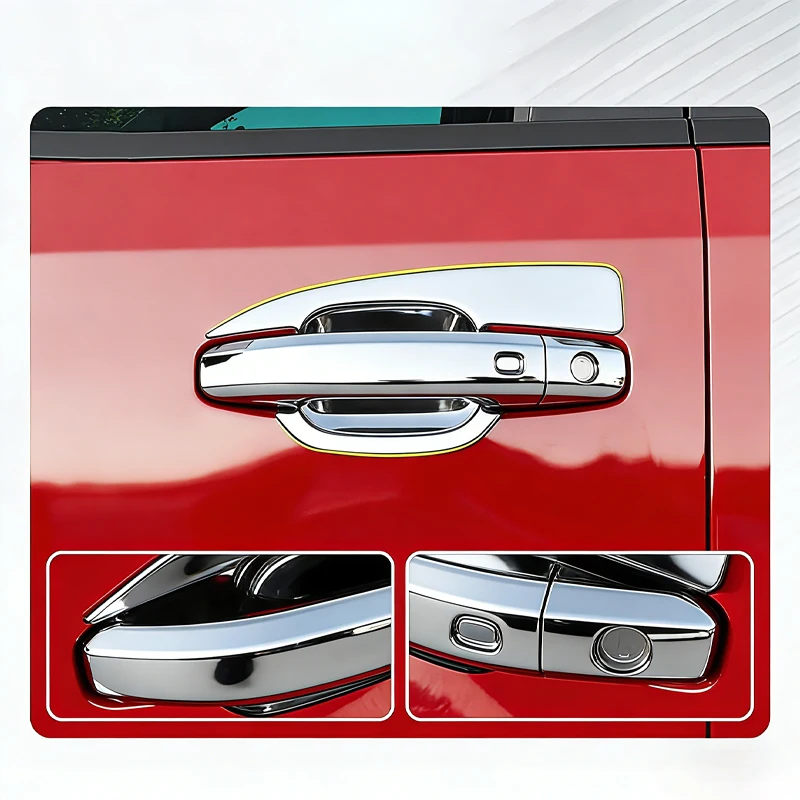 ⭐Genuine⭐ Intelligent Door Bowl Handle Cover For Chevrolet Silverado 2020-2024 Carbon Fiber Chrome Silver Glossy Black Styling - view 2