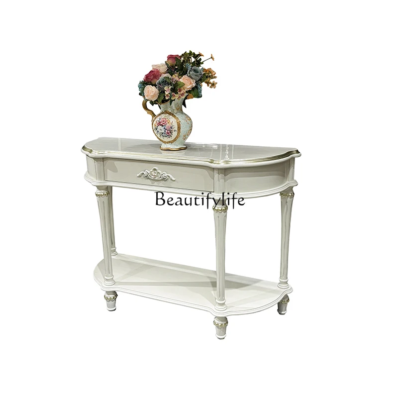 

French solid wood entrance table, European-style palace luxury carved decoration entrance table