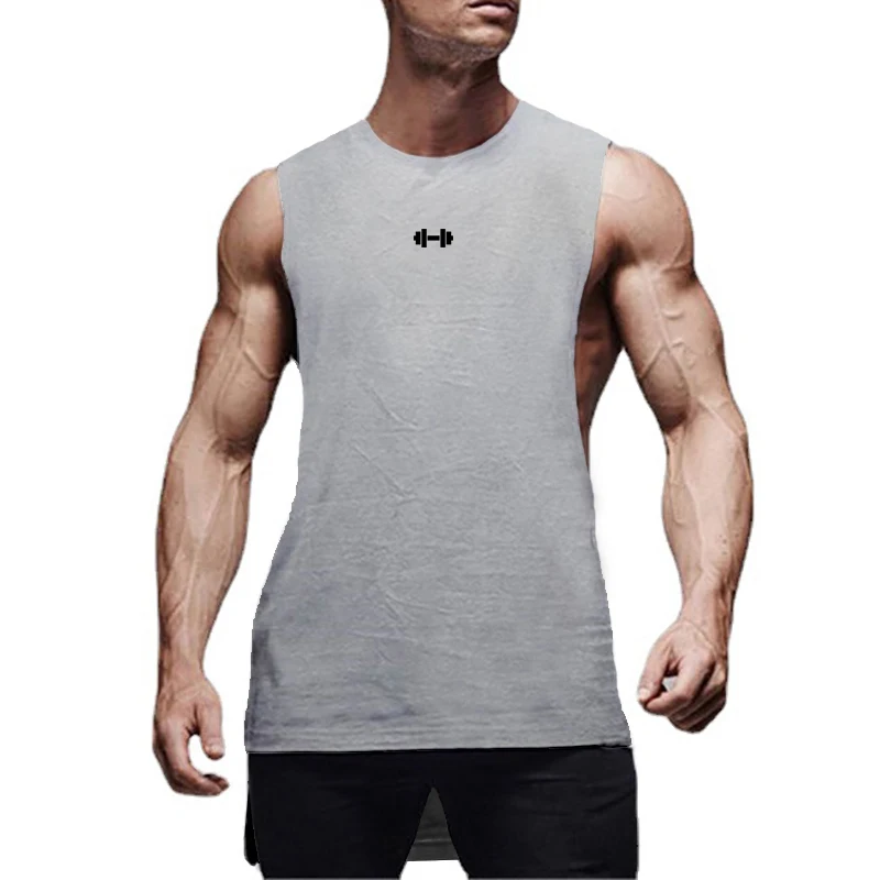 رجل تمديد قطع أكمام الهيب هوب تي شيرت القطن تنفس رياضة اللياقة البدنية كمال الاجسام الرياضة سترات تجريب العضلات تانك القمم #4