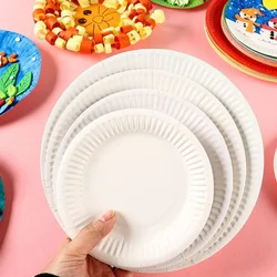 50pcs Paper Plate, Disposable Party Tableware, Bone Spitting Plate, Picnic Plate, Children's Drawing Diy White Cardboard, Decora