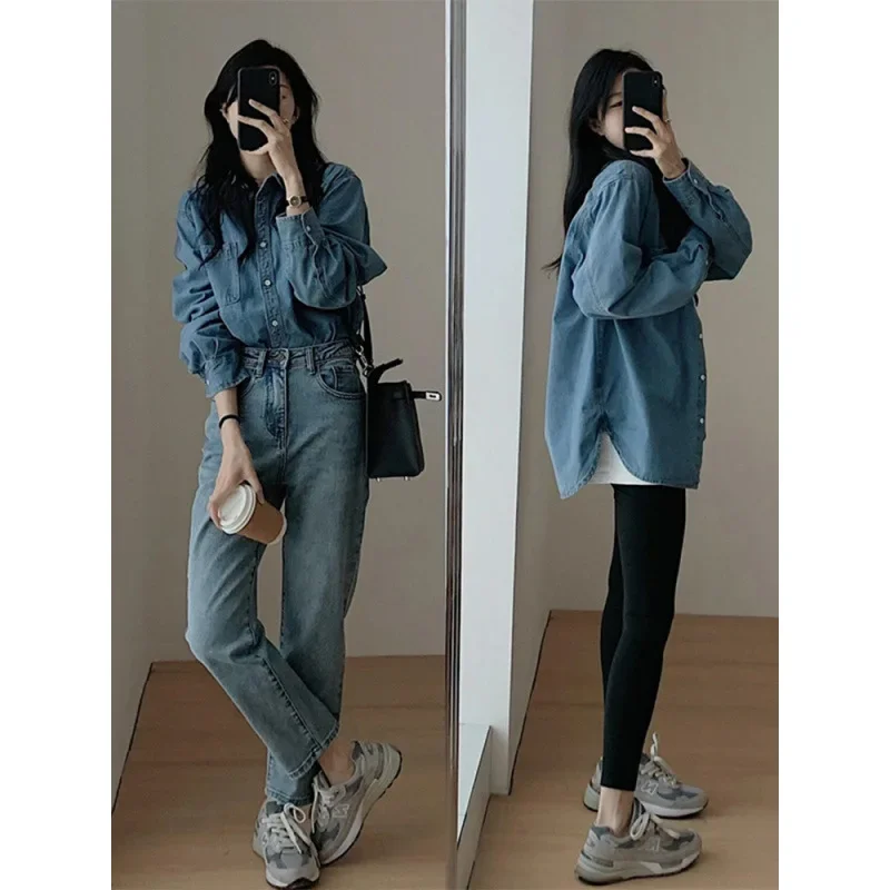 

Early spring denim shirt top women's 2025 new women's clothing French design sense niche blue shirt jacket