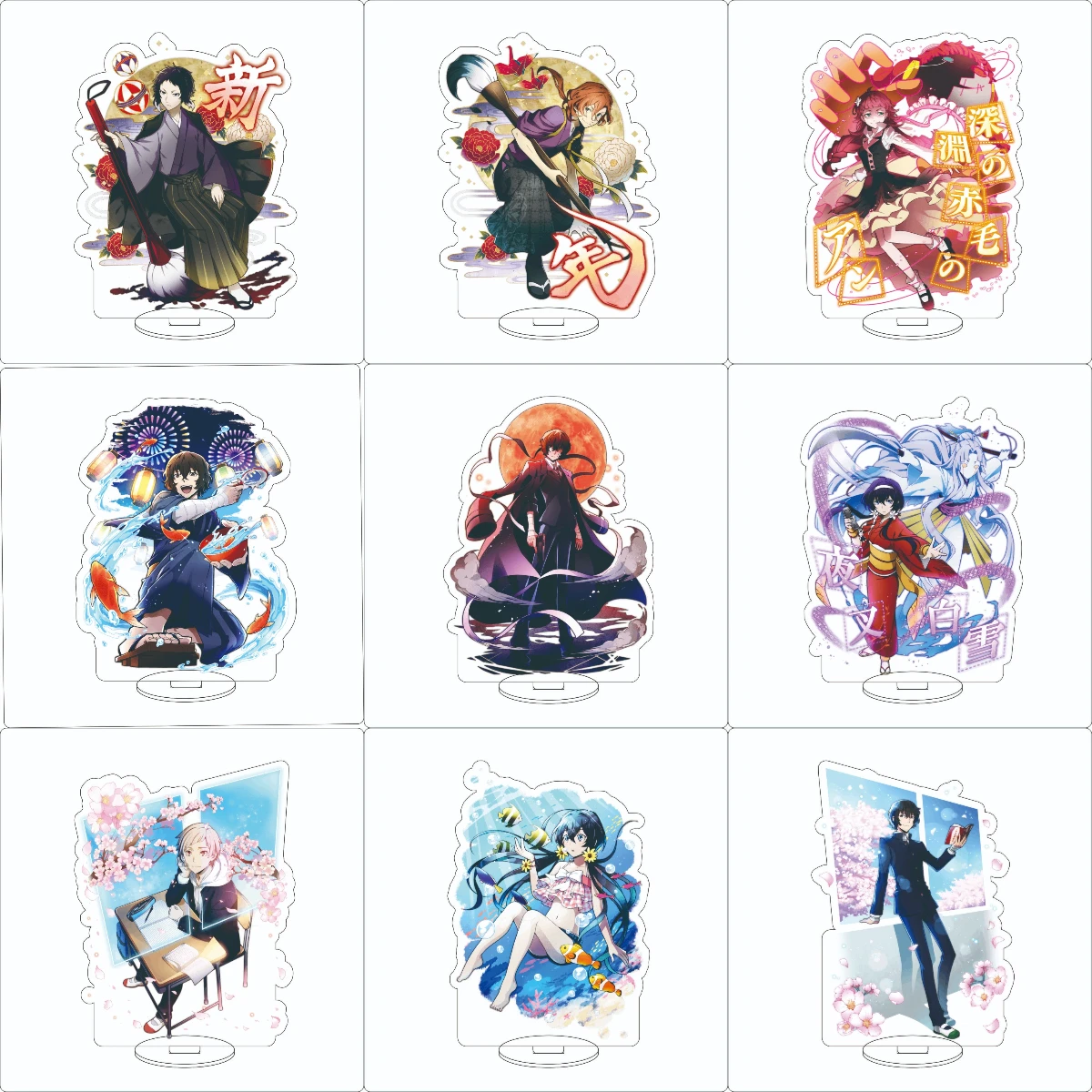 16CM Anime Bungo Stray Dogs Cosplay adornos Edogawa Rampo/Fukuzawa Yukichi/Akiko Yosano figura soporte regalos de Halloween