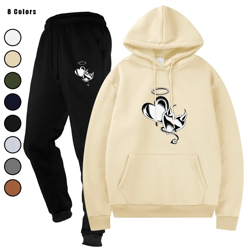 

Autumn Winter Casual Clothing Men's Hooded Sweatshirt and Sweatpants Two - Piece Jogging Set Streetwear