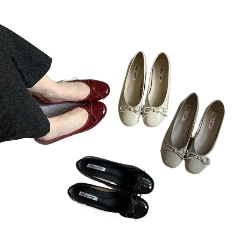 

Summer New Bean Shoes French Flat Single Shoes Women Soft Shallow Square Toe Bow Spring
