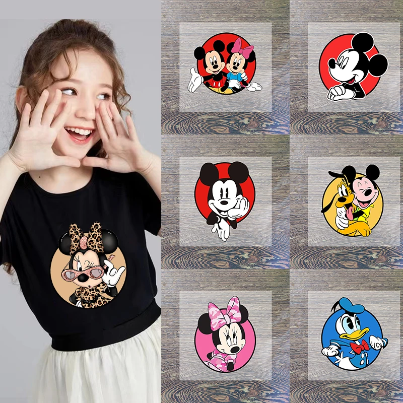 Disney Mickey Mouse Patches Clothing Heat Transfer Stickers Anime Minnie T-Shirt Ironing Patch Vinyl Stickers Decals DIY Clothes