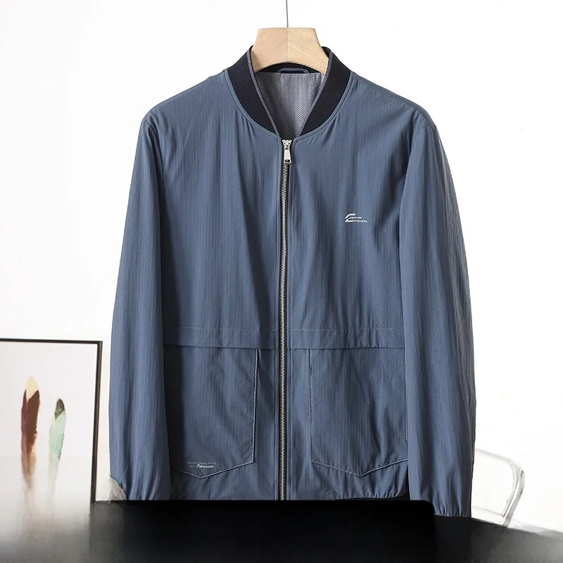 

Six-Dimensional Elastici Men's Busin Commuter Baseball Collar Jaet Stand Fit Windproof Long Sve Zipper Closure