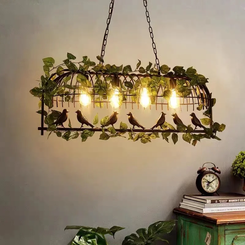 

American vintage bird cage pendant lamp ceiling Led chandelier dining room bar greenery hanging living room decorative lamps