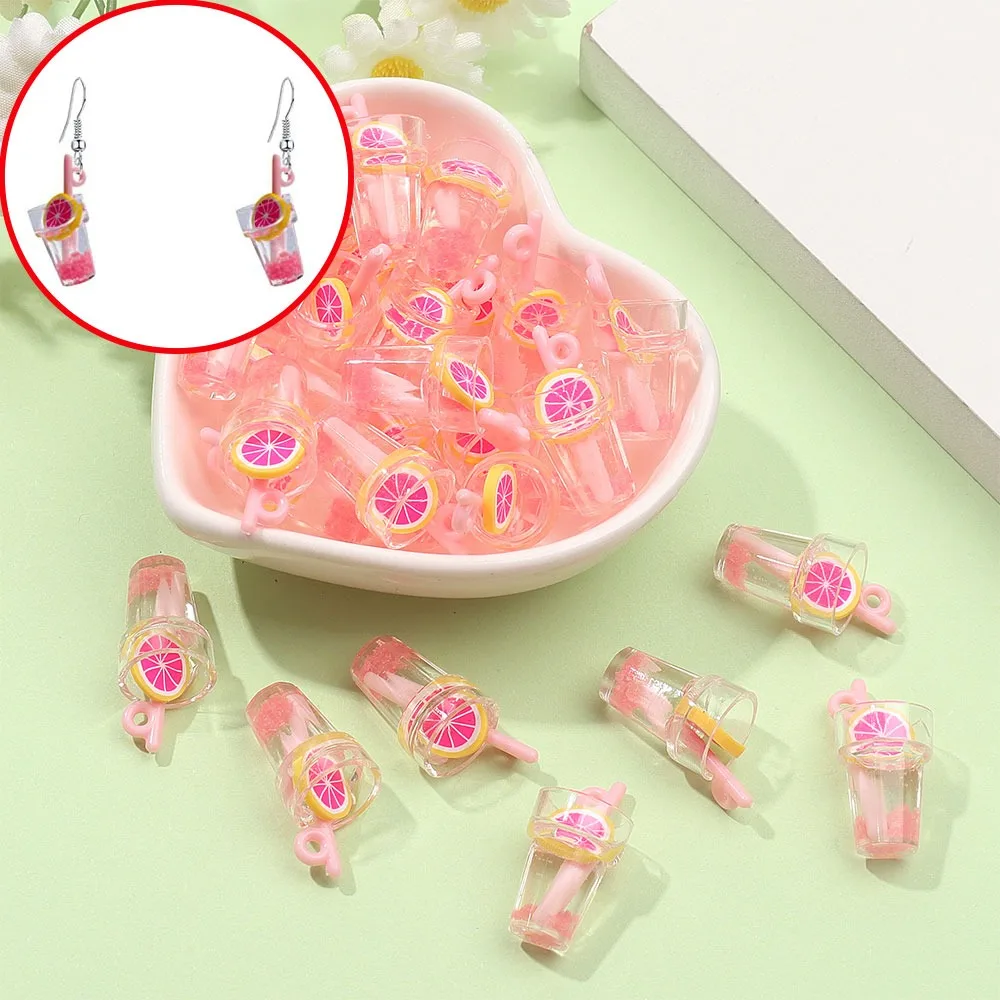 3/10/16pcs Grapefruit Milk Tea Cup Pendant,DIY NecklaceEarrings,for Valentine's Day Mother's Day Christmas DecorationAccessories