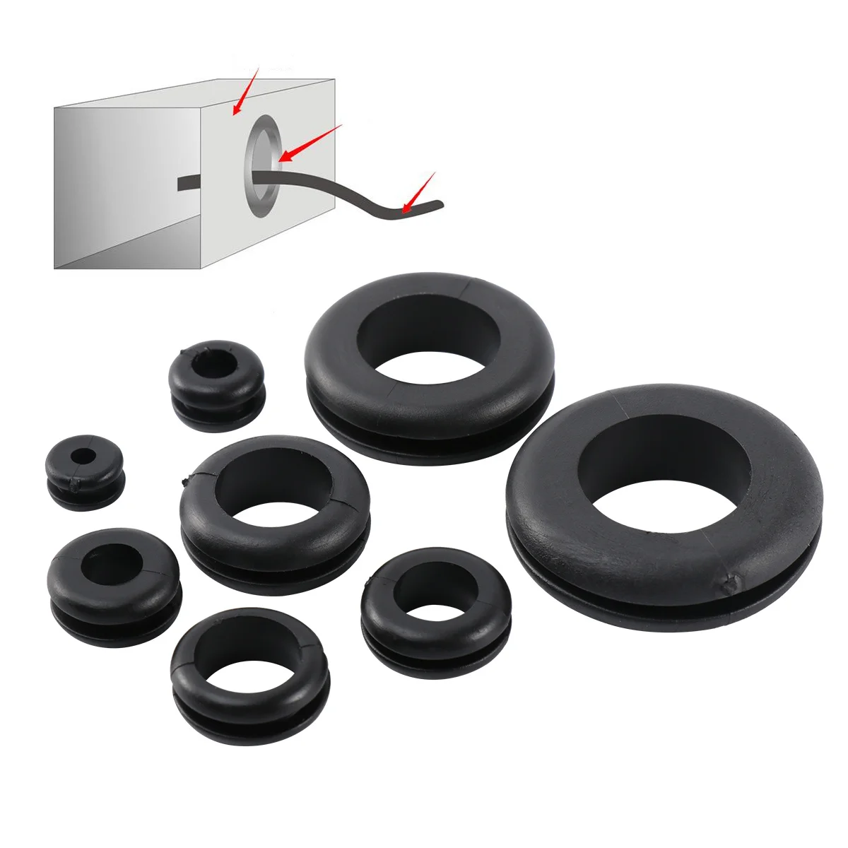 

180Pcs Cable Gasket Rubber Grommets Insulation Protection Kit for Power Supply Control Box Cord Outlet Easy Assembly