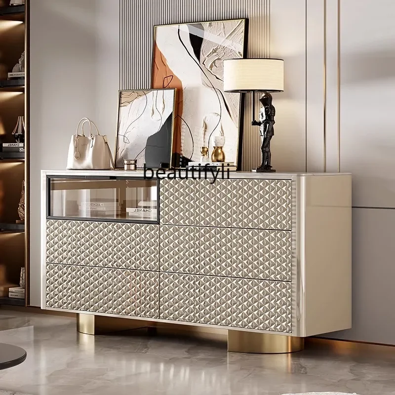 

Light luxury solid wood chest, living room slate paint storage locker, high-end side cabinet entrance6239