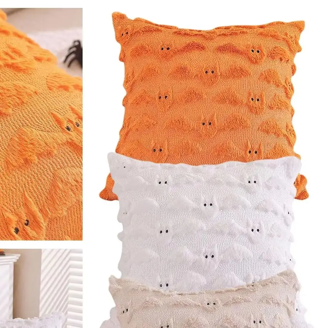 

Halloween Pillow Covers White Ghost Throw Pillow Cases Soft Plush Faux Fur Wool Couch Cushion Case for Chair Sofa Cream White