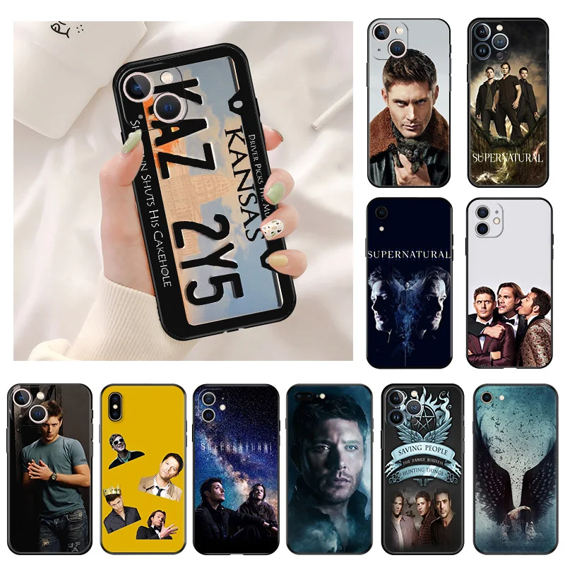 Silicone Black Phone Cases for iphone 16 Pro Max 7 8 14 15 Plus SE XR 11 12 13 Mini 15Pro Sam Supernatural Soft Cover