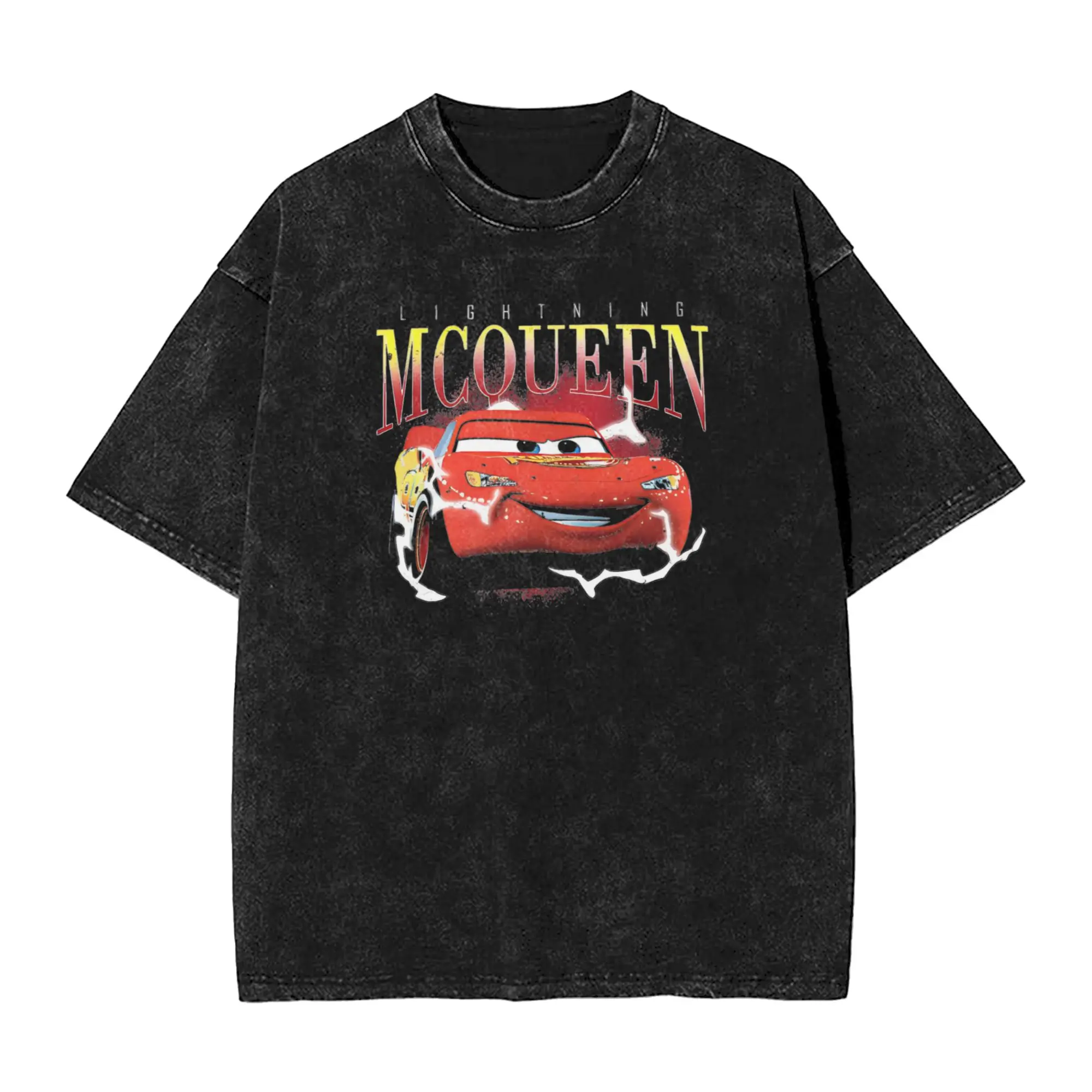 

shiny red Cars Lightning McQueen T-Shirts for Men O Neck 100% Cotton Washed T Shirt Short Sleeve Tees New Arrival Tops