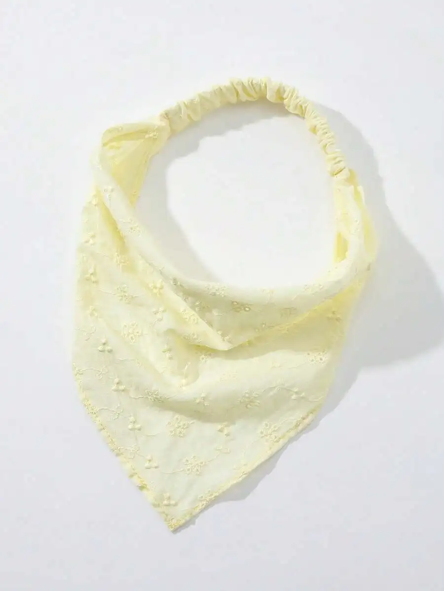 

Pale Yellow Embroidered Floral Triangle Headwrap with Elasticated Edge for Women
