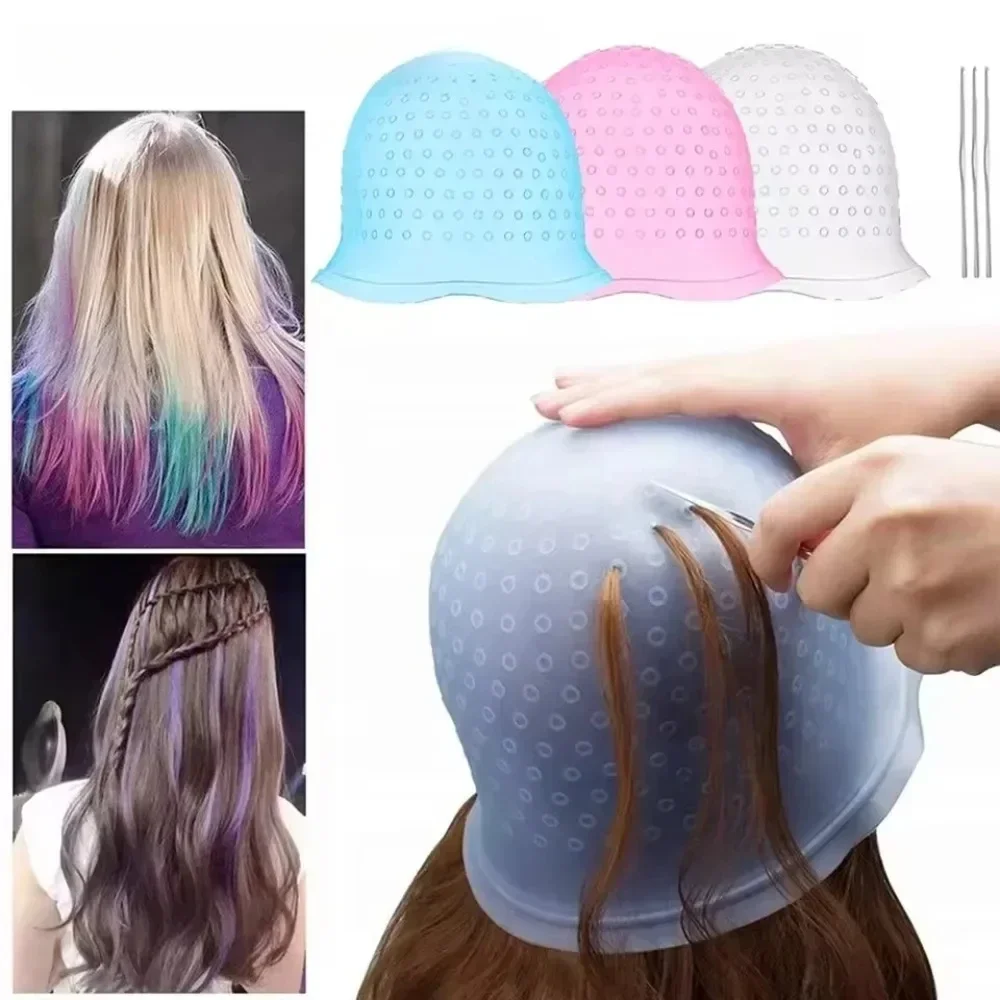

Professional Silicone Hair Coloring Cap with Needle for Salon Highlight Dyeing Hairdressing Tool