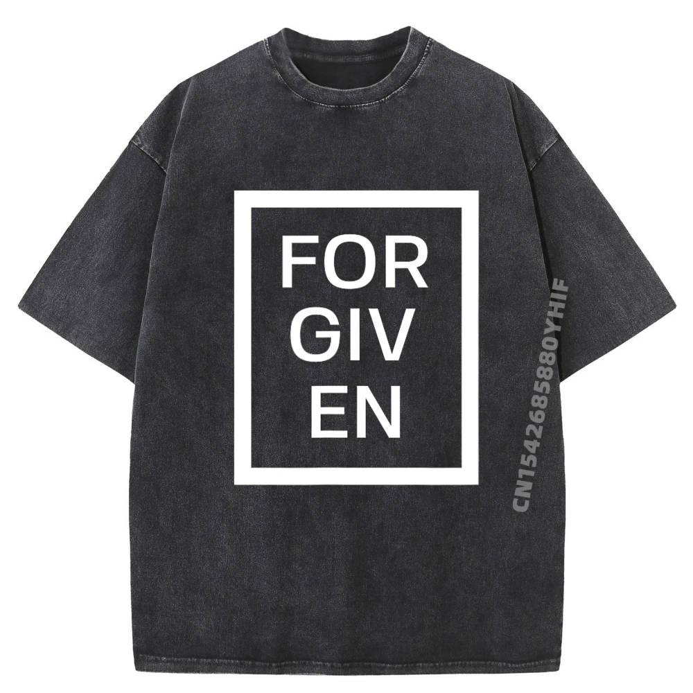

Forgiven Christian Inspirational Design Youth T Shirt Men 100% Cotton White T Shirt Men Vintage Washed Shirt