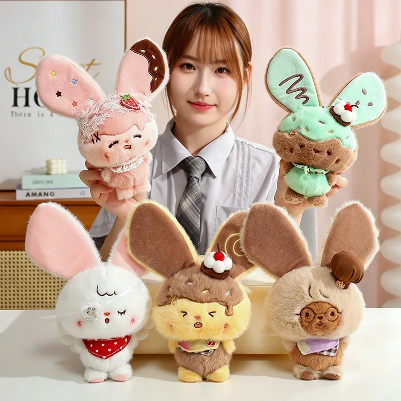 18/28cm Cartoon Rabbit Plush Toy Pendant Kawaii Cream Pudding Strawberry Stuffed Rabbit Dolls Girls Backpack Plush Keychains