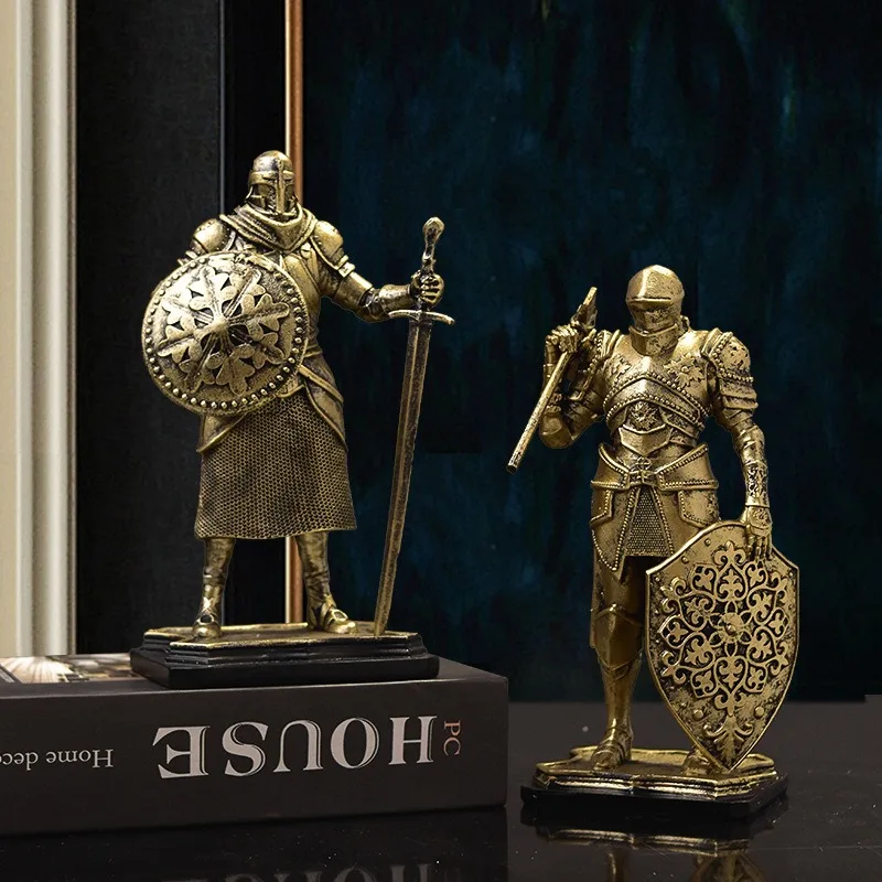 

Nordic Victory Knight Resin Statue - Vintage Retro Armor Knight Ornament for Home Decor Living Room Office Deluxe Decoration