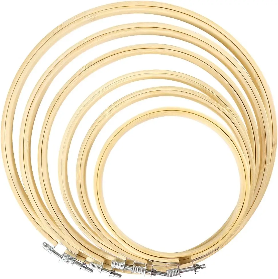 10 Pieces 3/4/5/6 Inch Wooden Round Embroidery Hoops Adjustable Circle Cross Stitch Hoop Ring Bulk for Christmas Home Ornaments,
