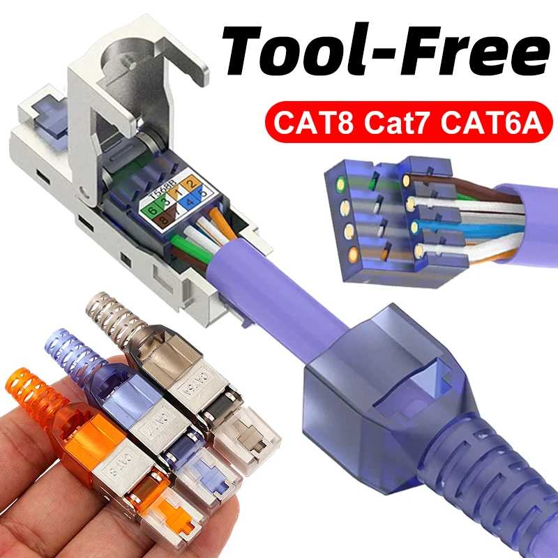 RJ45 Connectors Cat6A CAT7 CAT8 Tool-Free Shielded RJ45 Termination Plug Connector Zinc Alloy Metal Housing for Ethernet Cables