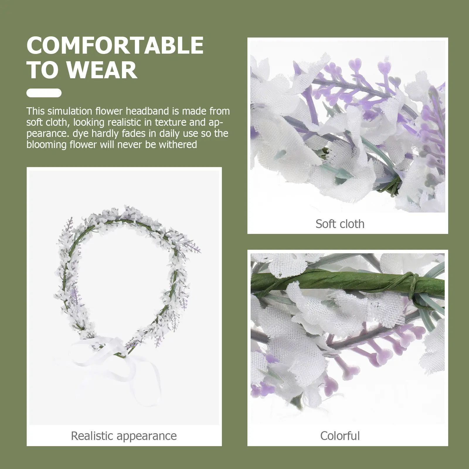 

Elegant Lavender Simulation Flower Headband Sturdy Cloth Floral Headpiece Realistic Texture for Bridal Wreath Festival Photo